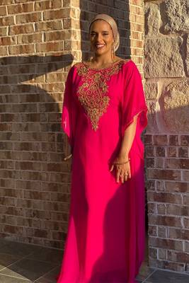 Pink Handcrafted Zari work Stitched Georgette Kaftan Party Dress 2