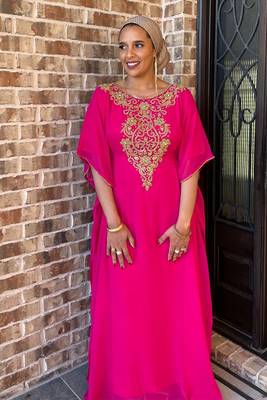 Pink Handcrafted Zari work Stitched Georgette Kaftan Party Dress 3