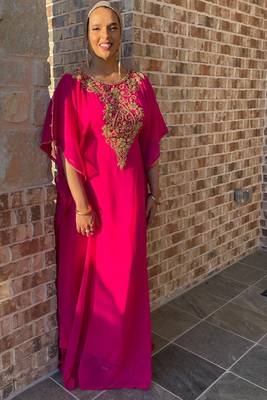 Pink Handcrafted Zari work Stitched Georgette Kaftan Party Dress 4