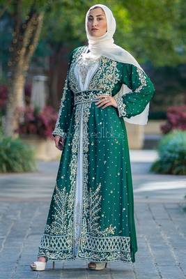 Green Georgette Kaftan for Women with Zari Work 1