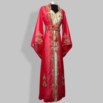 Red Handcrafted Zari work Stitched Georgette Kaftan Party Dress 2