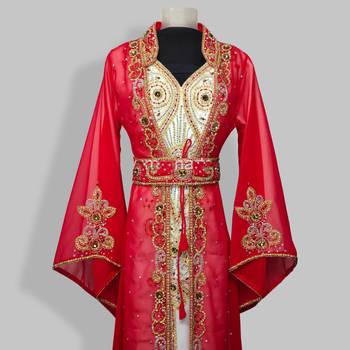 Red Handcrafted Zari work Stitched Georgette Kaftan Party Dress 3