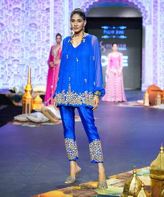 Electic blue floral tuinc pant set 1
