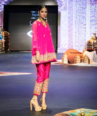 Hot pink floral tuinc pant set 2