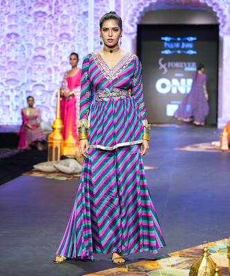 Multicolor indi-leheriya tunic sharara set 1