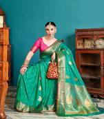 Elora  banarasi silk saree with blouse(rama green)