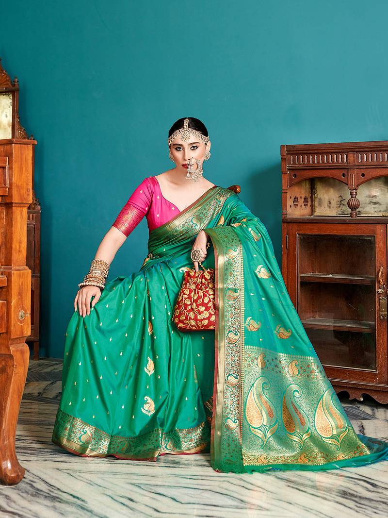 Elora  banarasi silk saree with blouse(rama green)