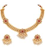 Stefan gold plated 3 layer kundan floral necklace set for women (cajns1020)
