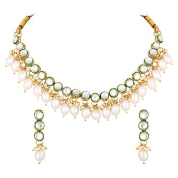 Stefan meenakari work white kundan chokar necklace set for women (cajns1031) 1
