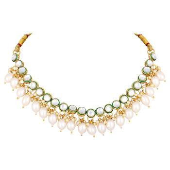 Stefan meenakari work white kundan chokar necklace set for women (cajns1031) 3