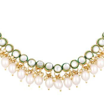 Stefan meenakari work white kundan chokar necklace set for women (cajns1031) 5