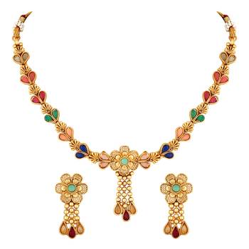 Stefan gold plated multicolour floral necklace set for women (cajns1037) 1