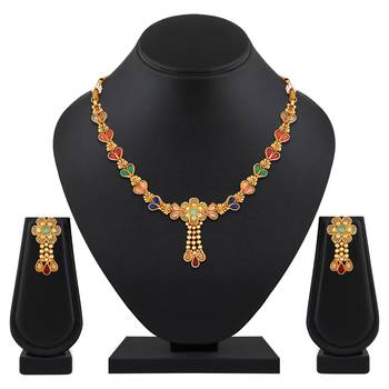 Stefan gold plated multicolour floral necklace set for women (cajns1037) 2