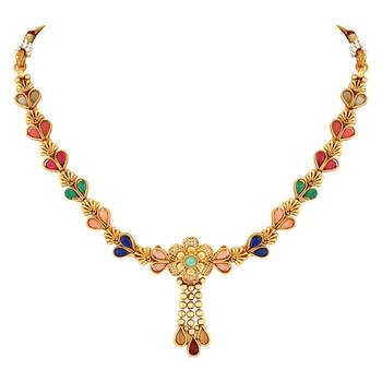 Stefan gold plated multicolour floral necklace set for women (cajns1037) 3