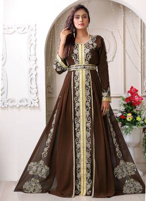 Brown Georgette Stone Work Kaftan for Women 1