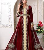 Arabic maroon wedding designer moroccan kaftan