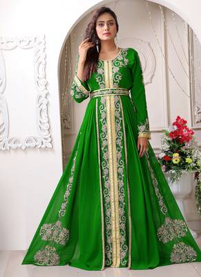 Arabic parrot green wedding designer moroccan kaftan 1