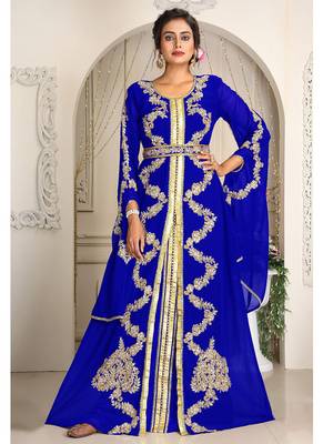 Blue designer hand beaded moroccan party wedding kaftan 1