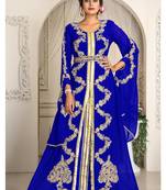 Blue designer hand beaded moroccan party wedding kaftan