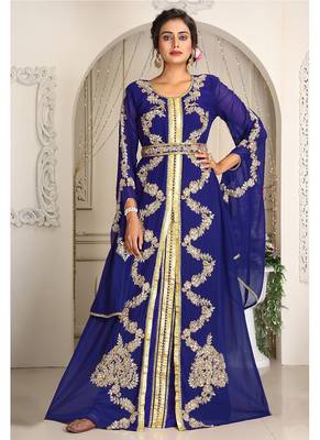 Darkblue designer hand beaded moroccan party wedding kaftan 1