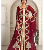 Maroon designer hand beaded moroccan party wedding kaftan