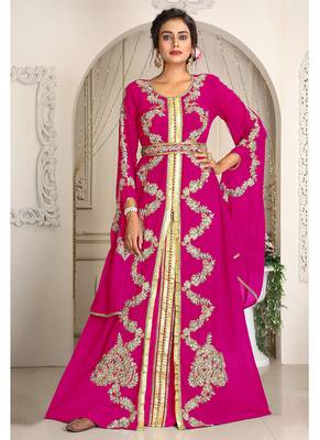 Pink designer hand beaded moroccan party wedding kaftan 1