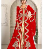 Red designer hand beaded moroccan party wedding kaftan