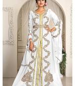 White designer hand beaded moroccan party wedding kaftan
