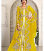 Yellow designer hand beaded moroccan party wedding kaftan