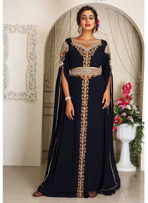 Arabic black georgette islamic modern dubai kaftan 1