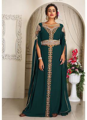 Arabic bottle green georgette islamic modern dubai kaftan 1