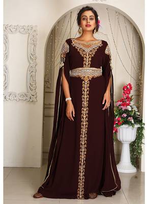 Arabic brown georgette islamic modern dubai kaftan 1