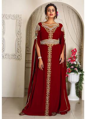 Arabic maroon georgette islamic modern dubai kaftan 1