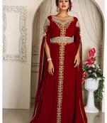 Arabic maroon georgette islamic modern dubai kaftan