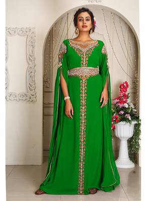 Arabic parrot green georgette islamic modern dubai kaftan 1