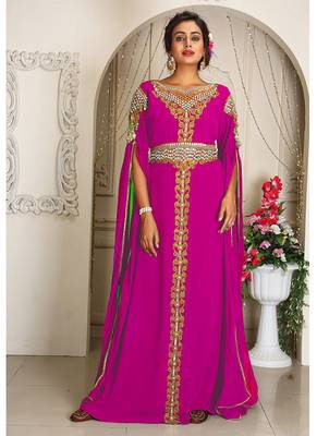 Arabic pink georgette islamic modern dubai kaftan 1