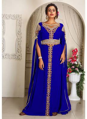 Arabic blue georgette islamic modern dubai kaftan 1