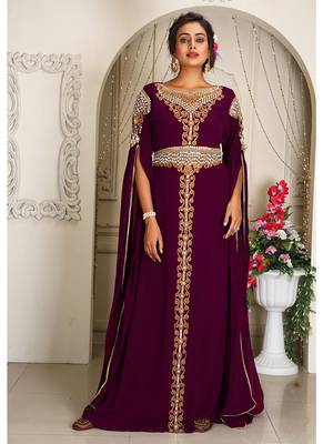 Arabic violet georgette islamic modern dubai kaftan 1