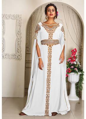 Arabic white georgette islamic modern dubai kaftan 1