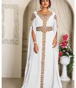 Arabic white georgette islamic modern dubai kaftan