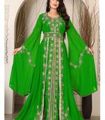 Parrot green islamic wedding designer arabic maxi hand beaded dubai ladies long sleeve moroccan arabic party wear kaftan