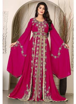 Pink islamic wedding designer arabic maxi hand beaded dubai ladies long sleeve moroccan arabic party wear kaftan 1