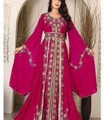 Pink islamic wedding designer arabic maxi hand beaded dubai ladies long sleeve moroccan arabic party wear kaftan