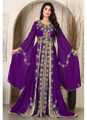 Purple islamic wedding designer arabic maxi hand beaded dubai ladies long sleeve moroccan arabic party wear kaftan 1