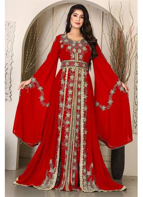 Red Georgette Party Wear Kaftan for Women 1