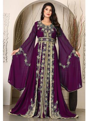Violet islamic wedding designer arabic maxi hand beaded dubai ladies long sleeve moroccan arabic party wear kaftan 1