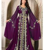 Violet islamic wedding designer arabic maxi hand beaded dubai ladies long sleeve moroccan arabic party wear kaftan