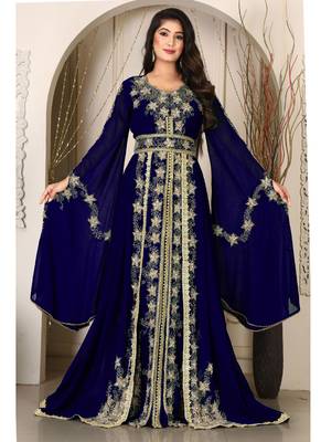 Darkblue islamic wedding designer arabic maxi hand beaded dubai ladies long sleeve moroccan arabic party wear kaftan 1