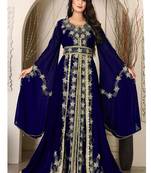 Darkblue islamic wedding designer arabic maxi hand beaded dubai ladies long sleeve moroccan arabic party wear kaftan