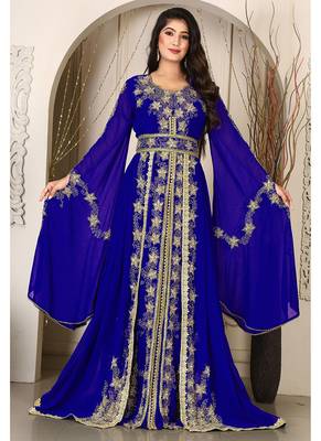Blue islamic wedding designer arabic maxi hand beaded dubai ladies long sleeve moroccan arabic party wear kaftan 1